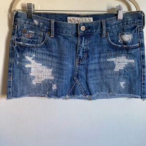 *Hollister Vintage Y2K Medium Wash Distressed Raw Hem Micro Denim Skirt#Pk